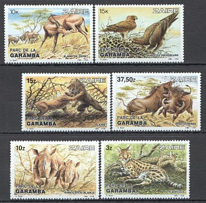 Заир 1984, Фауна Заира, Карта, Носорог, 6 марок